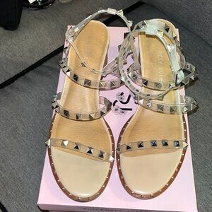 Sincerely Jules Clear Studded Heels w/Ankle Strap size 8.5 excellent condition.